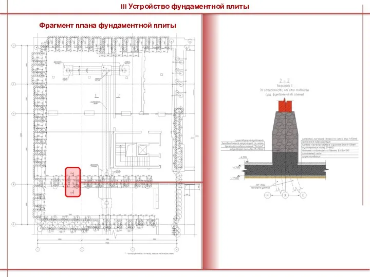 Фрагмент плана фундаментной плиты III Устройство фундаментной плиты