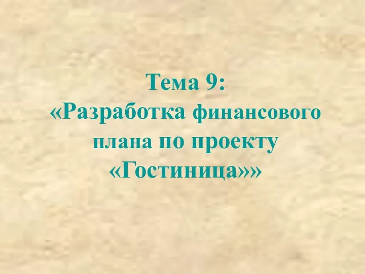 Тема 9: «Разработка финансового плана по проекту «Гостиница»»