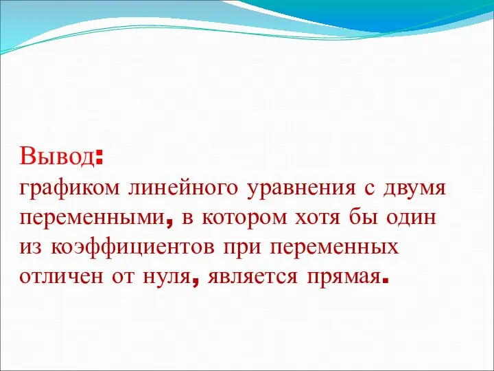 Вывод: графиком линейного уравнения с двумя переменными, в котором хотя бы