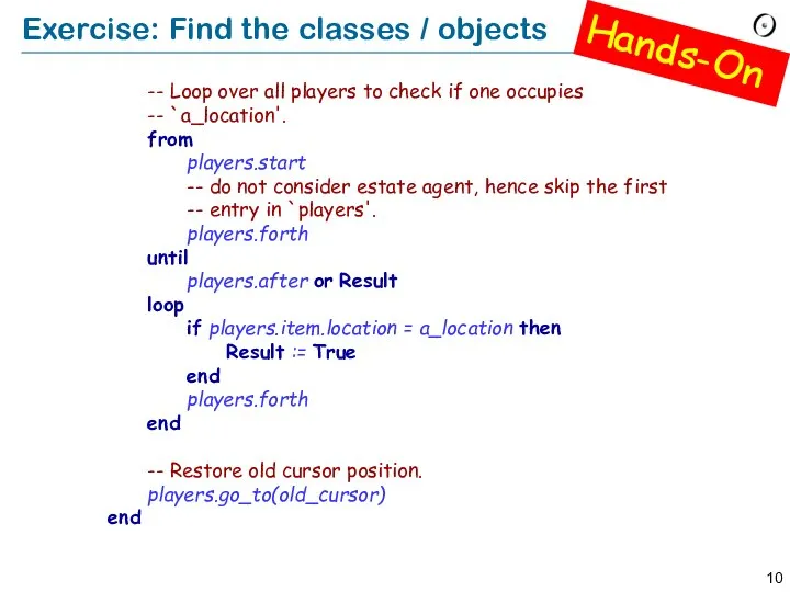 Exercise: Find the classes / objects -- Loop over all players