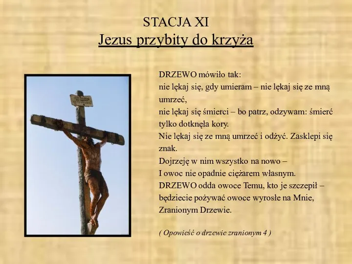 STACJA XI Jezus przybity do krzyża DRZEWO mówiło tak: nie lękaj