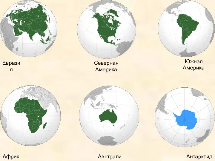 Евразия Северная Америка Южная Америка Африка Австралия Антарктида