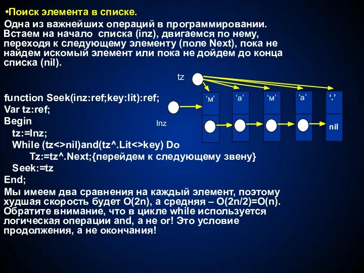 Поиск элемента в списке. Одна из важнейших операций в программировании. Встаем