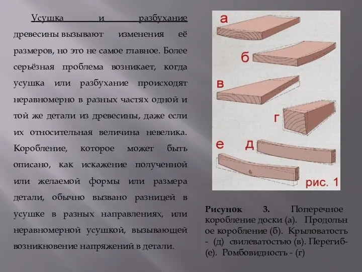 Усушка и разбухание древесины вызывают изменения её размеров, но это не