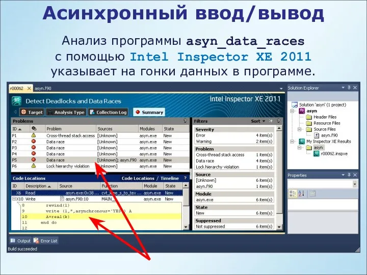 Асинхронный ввод/вывод Анализ программы asyn_data_races с помощью Intel Inspector XE 2011