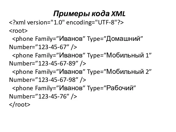 Примеры кода XML