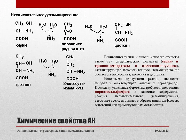 Химические свойства АК 19.02.2013 Аминокилоты - структурные единицы белков. Лекция В