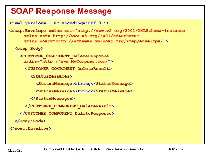 July 2009 Component Enabler for .NET: ASP.NET Web Services Generator SOAP Response Message string string