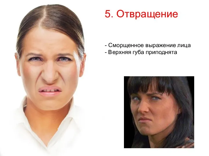 5. Отвращение - Сморщенное выражение лица - Верхняя губа приподнята