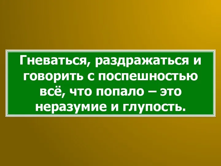 Гневаться, раздражаться и говорить с поспешностью всё, что попало – это неразумие и глупость.