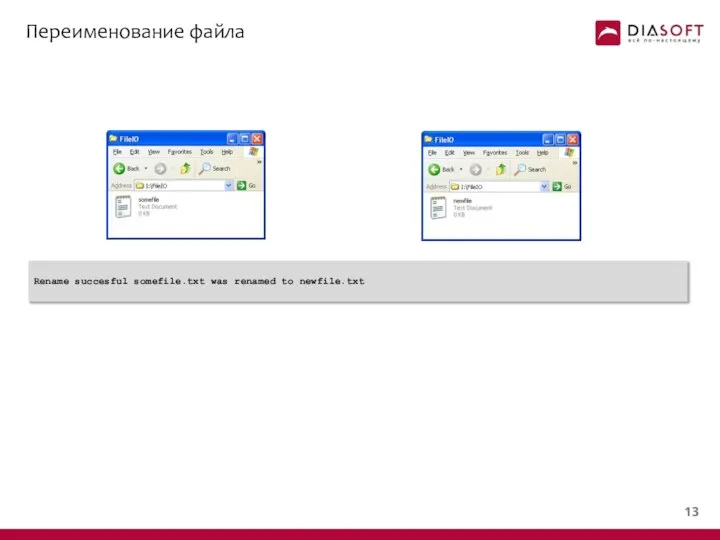 Переименование файла Rename succesful somefile.txt was renamed to newfile.txt