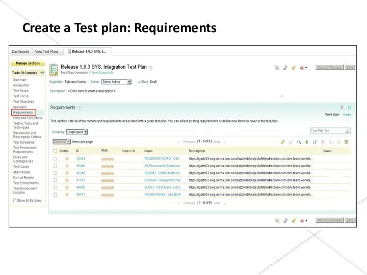 Create a Test plan: Requirements