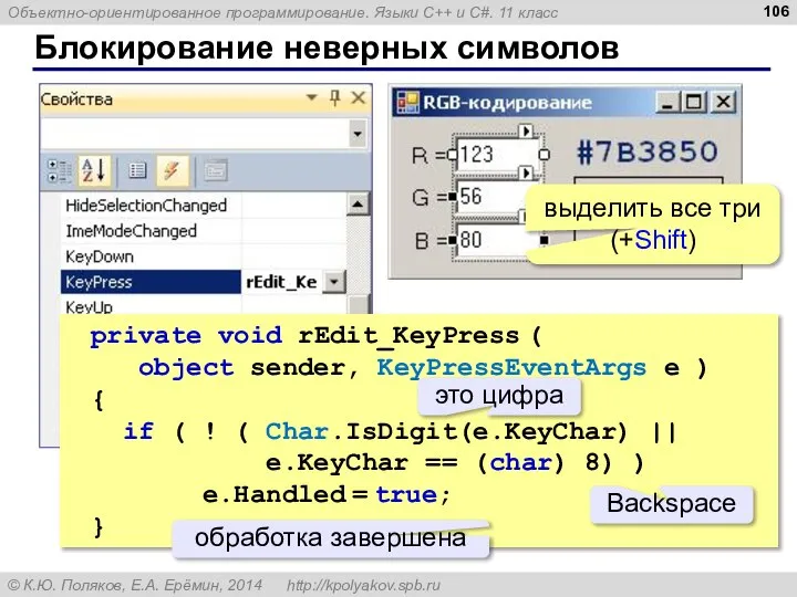 Блокирование неверных символов private void rEdit_KeyPress ( object sender, KeyPressEventArgs e