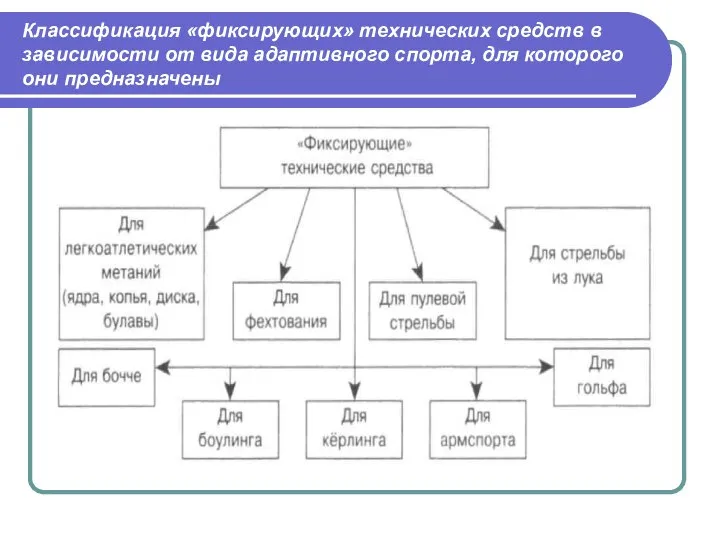 Классификация «фиксирующих» технических средств в зависимости от вида адаптивного спорта, для которого они предназначены