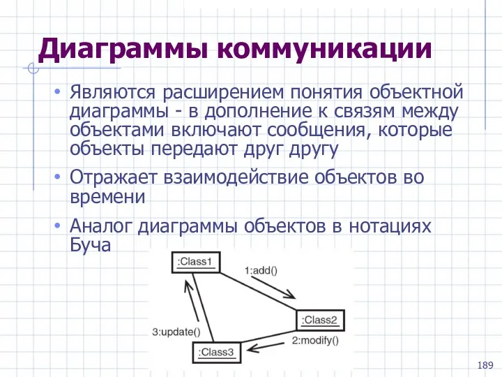 Диаграммы коммуникации Являются расширением понятия объектной диаграммы - в дополнение к