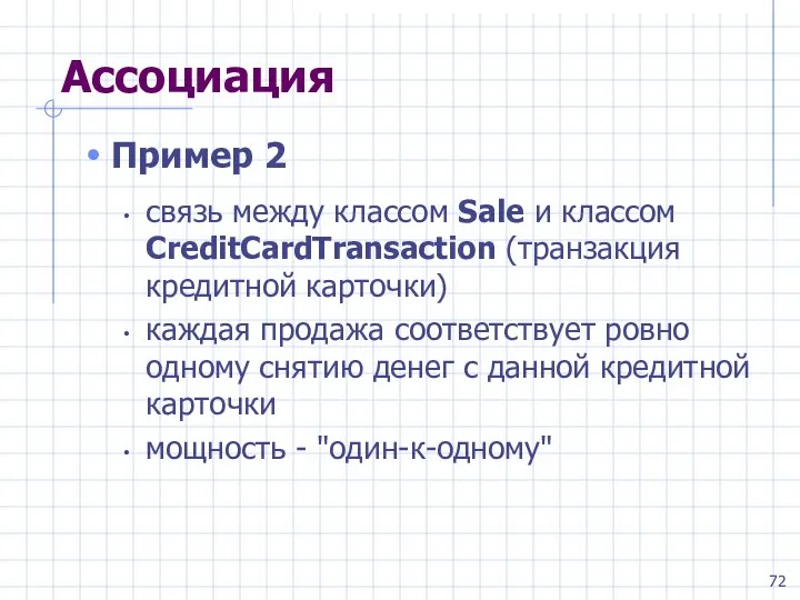 Ассоциация Пример 2 связь между классом Sale и классом CreditCardTransaction (транзакция