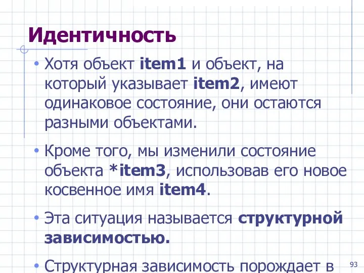 Идентичность Хотя объект item1 и объект, на который указывает item2, имеют