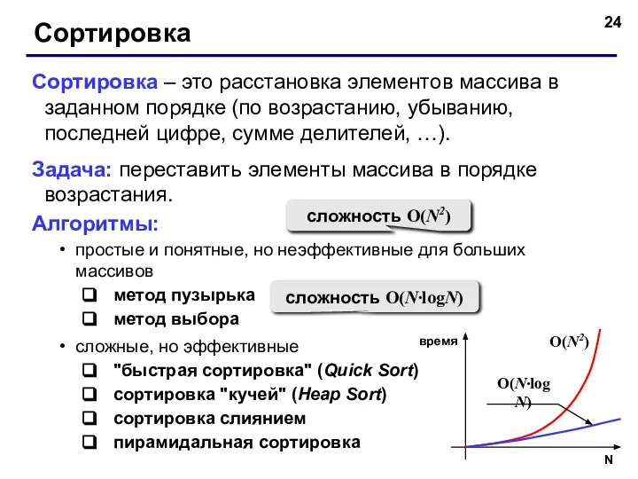 Сортировка Сортировка – это расстановка элементов массива в заданном порядке (по