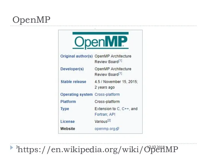 https://en.wikipedia.org/wiki/OpenMP OpenMP 13.03.2018