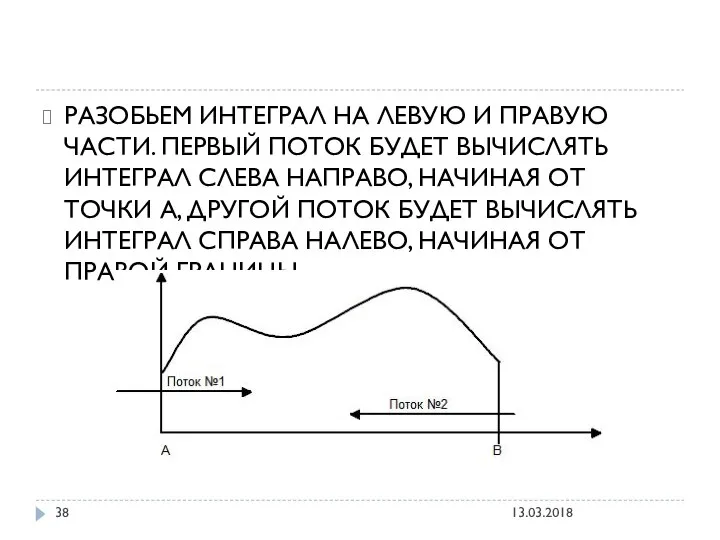 РАЗОБЬЕМ ИНТЕГРАЛ НА ЛЕВУЮ И ПРАВУЮ ЧАСТИ. ПЕРВЫЙ ПОТОК БУДЕТ ВЫЧИСЛЯТЬ