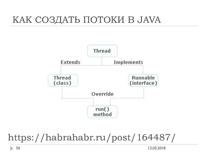 КАК СОЗДАТЬ ПОТОКИ В JAVA https://habrahabr.ru/post/164487/ 13.03.2018