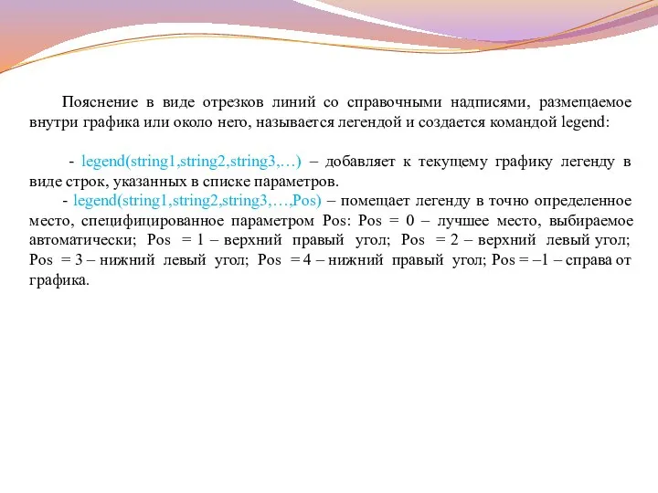 Пояснение в виде отрезков линий со справочными надписями, размещаемое внутри графика