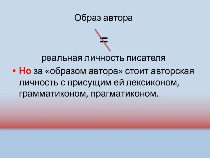 Образ автора = реальная личность писателя Но за «образом автора» стоит