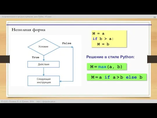 Неполная форма M = a if b > a: M =