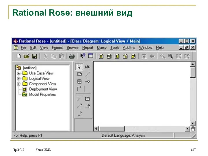 ПрИС 2 Язык UML Rational Rose: внешний вид