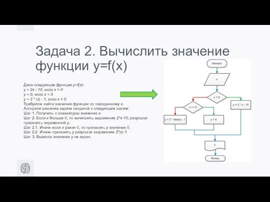 Задача 2. Вычислить значение функции y=f(x) Дана следующая функция y=f(x): y