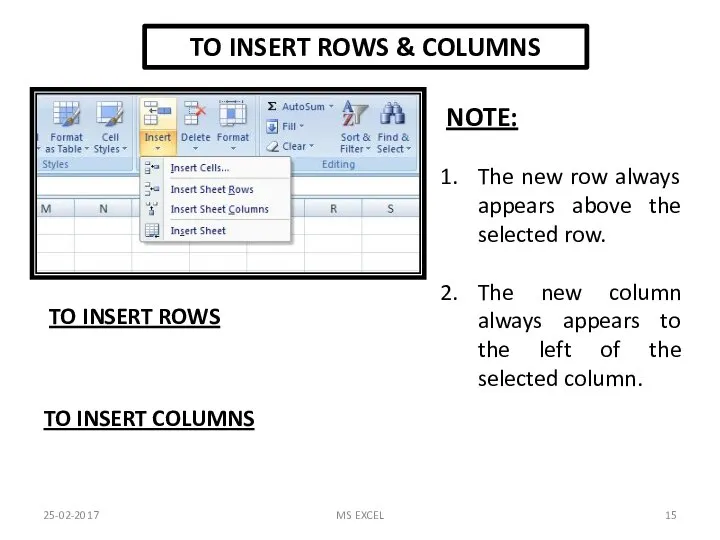 TO INSERT ROWS & COLUMNS TO INSERT ROWS TO INSERT COLUMNS