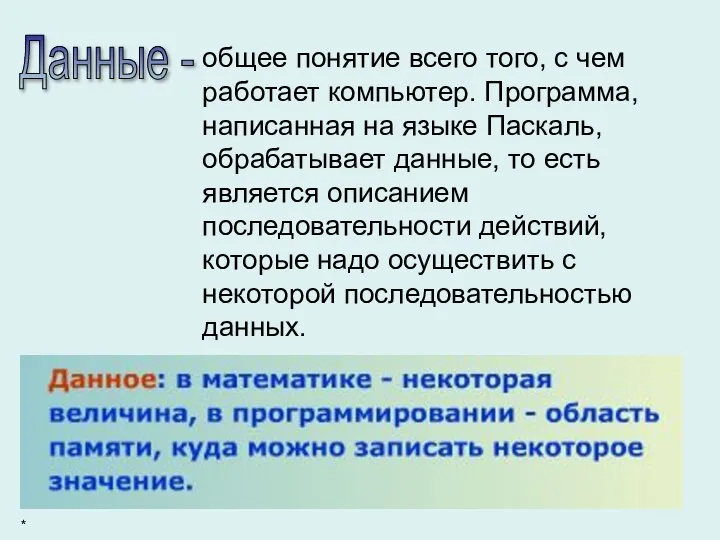 общее понятие всего того, с чем работает компьютер. Программа, написанная на