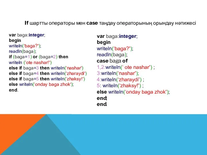 var baga:integer; begin writeln(‘baga?'); readln(baga); if (baga=1) or (baga=2) then writeln