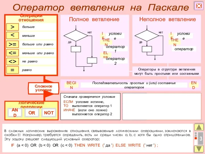 3 В сложных логических выражениях отношения, связываемые логическими операциями, заключаются в