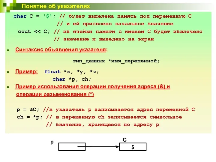 char C = '$'; // будет выделена память под переменную С