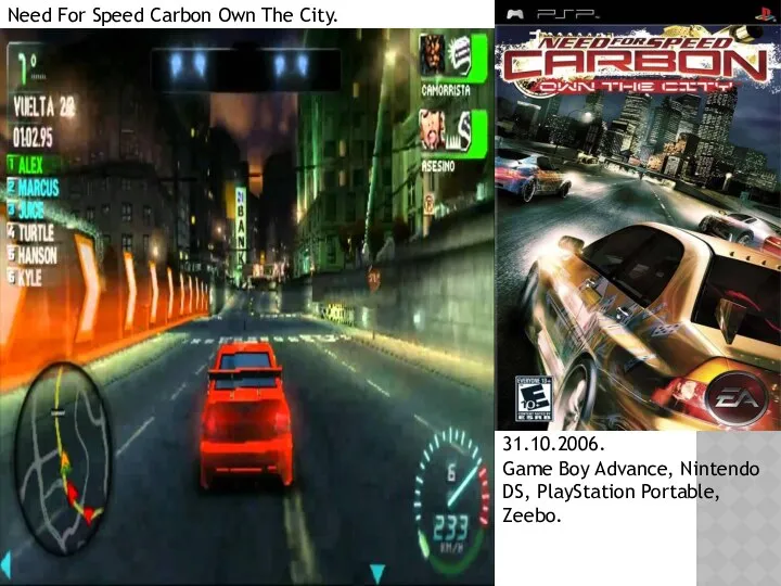Need For Speed Carbon Own The City. 31.10.2006. Game Boy Advance, Nintendo DS, PlayStation Portable, Zeebo.
