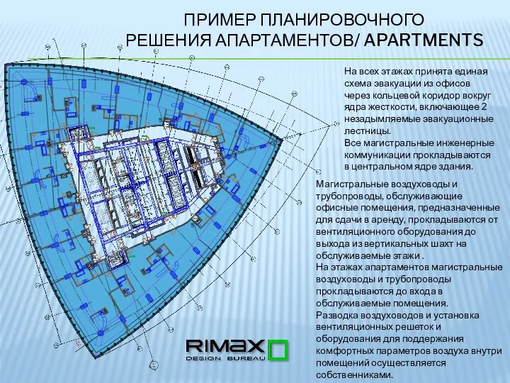 ПРИМЕР ПЛАНИРОВОЧНОГО РЕШЕНИЯ АПАРТАМЕНТОВ/ APARTMENTS На всех этажах принята единая схема