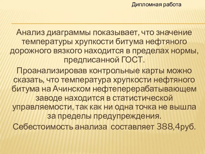 Анализ диаграммы показывает, что значение температуры хрупкости битума нефтяного дорожного вязкого