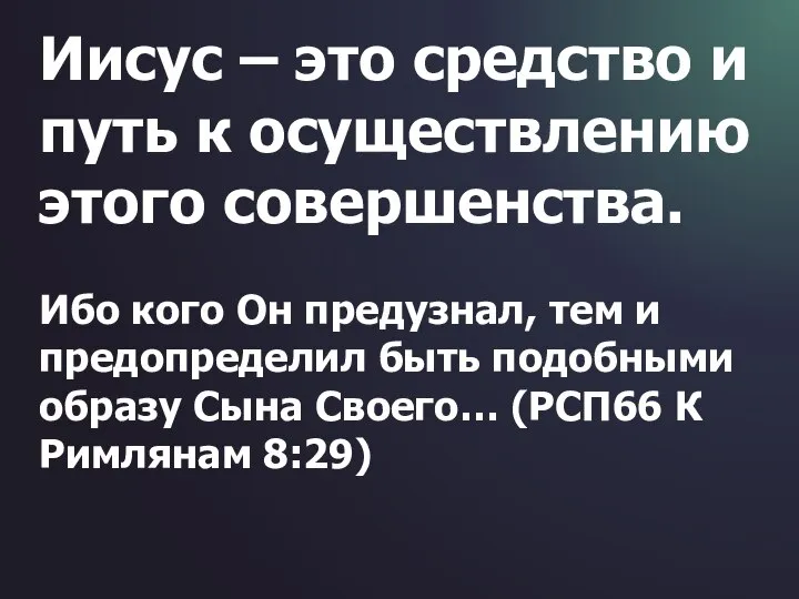 Иисус – это средство и путь к осуществлению этого совершенства. Ибо