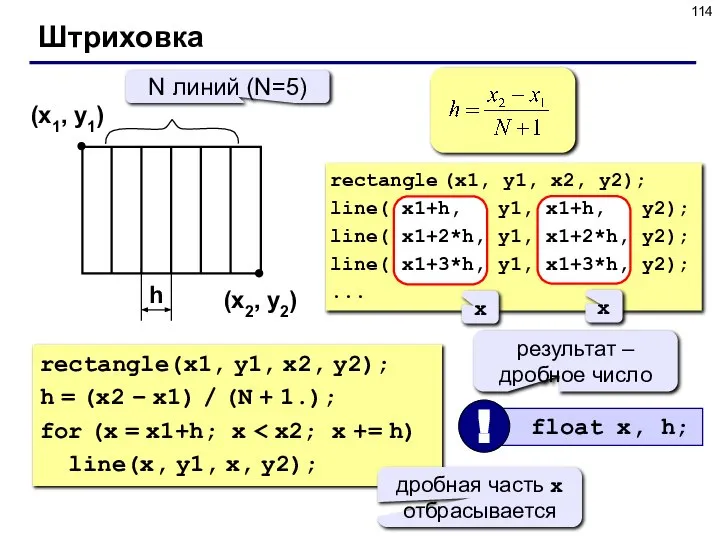 Штриховка (x1, y1) (x2, y2) N линий (N=5) h rectangle (x1,