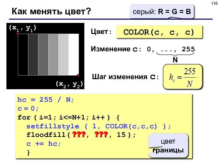 COLOR(c, c, c) Как менять цвет? (x1, y1) (x2, y2) hc