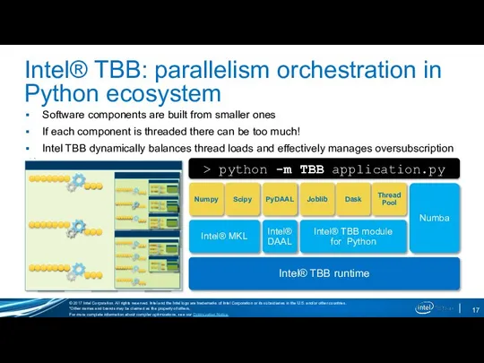Intel® TBB: parallelism orchestration in Python ecosystem Software components are built