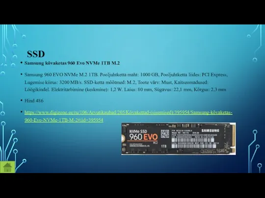 SSD Samsung kõvaketas 960 Evo NVMe 1TB M.2 Samsung 960 EVO