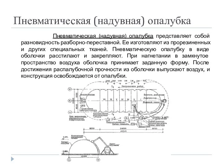 Пневматическая (надувная) опалубка Пневматическая (надувная) опалубка представляет собой разновидность разборно-переставной. Ее