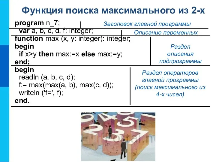 Функция поиска максимального из 2-х program n_7; var a, b, c,