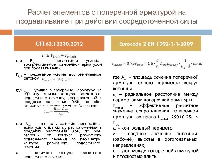 Расчет элементов с поперечной арматурой на продавливание при действии сосредоточенной силы