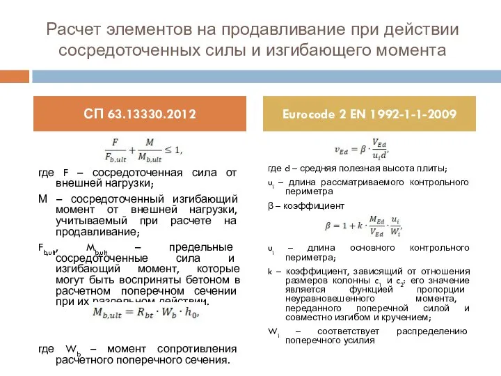 Расчет элементов на продавливание при действии сосредоточенных силы и изгибающего момента