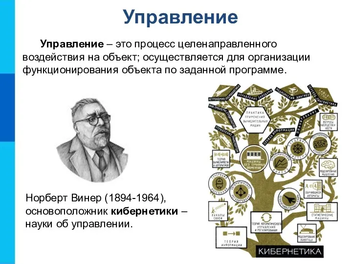 Управление Управление – это процесс целенаправленного воздействия на объект; осуществляется для