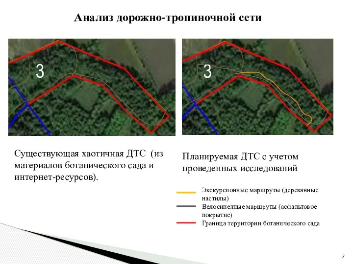 Анализ дорожно-тропиночной сети Существующая хаотичная ДТС (из материалов ботанического сада и