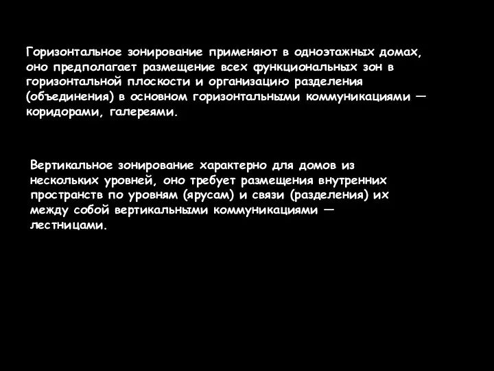 Горизонтальное зонирование применяют в одноэтажных домах, оно предполагает размещение всех функциональных